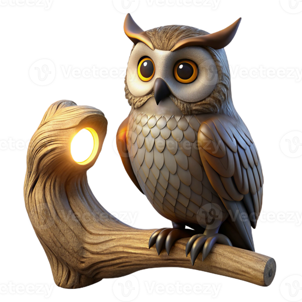 vibrant classic A wise old owl perched on an ancient, gnarled oak branch, illuminated by a single spotlight, Rembrandt lighting, photorealistic professional png