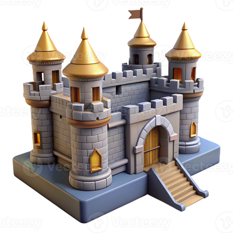 vibrant vintage Medieval castle, stone walls, fortified towers, drawbridge, dramatic lighting detailed png