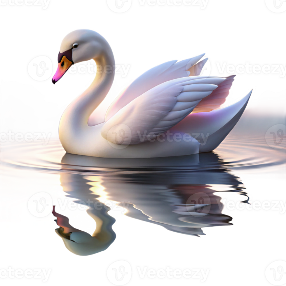 dramatic classic A graceful swan gliding across a still lake reflecting a pastel sunrise, serene atmosphere, Impressionist style high quality png