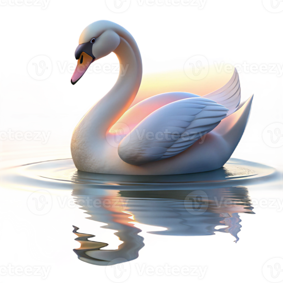 dramatic creative A graceful swan gliding across a still lake reflecting a pastel sunrise, serene atmosphere, Impressionist style 4K png