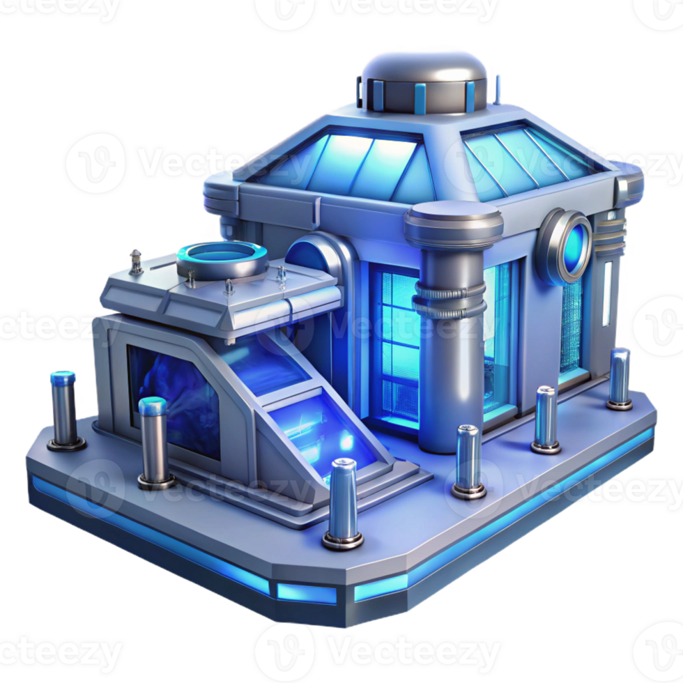 elegant rustic Sci-fi research facility, sleek design, advanced technology, sterile environment, blue lighting detailed png
