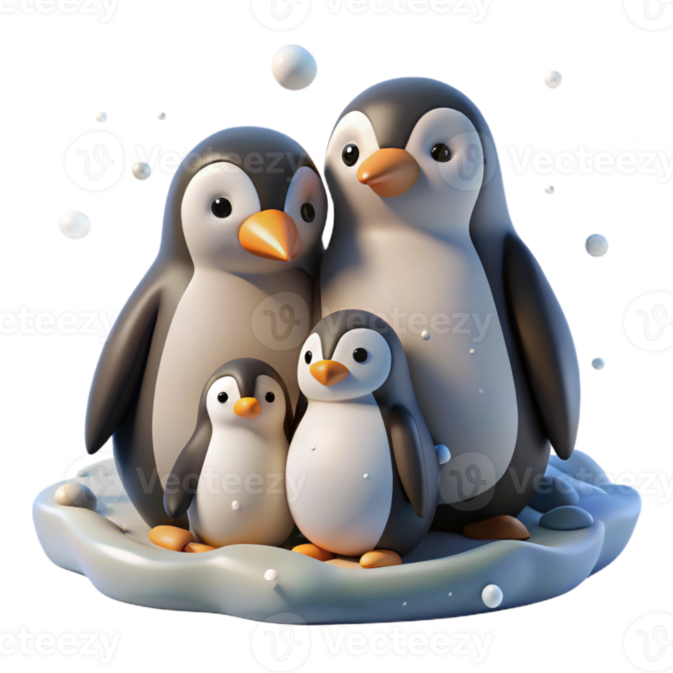dramatic minimalist A family of penguins huddled together on an icy plain, blizzard conditions, survival theme, documentary style 4K png