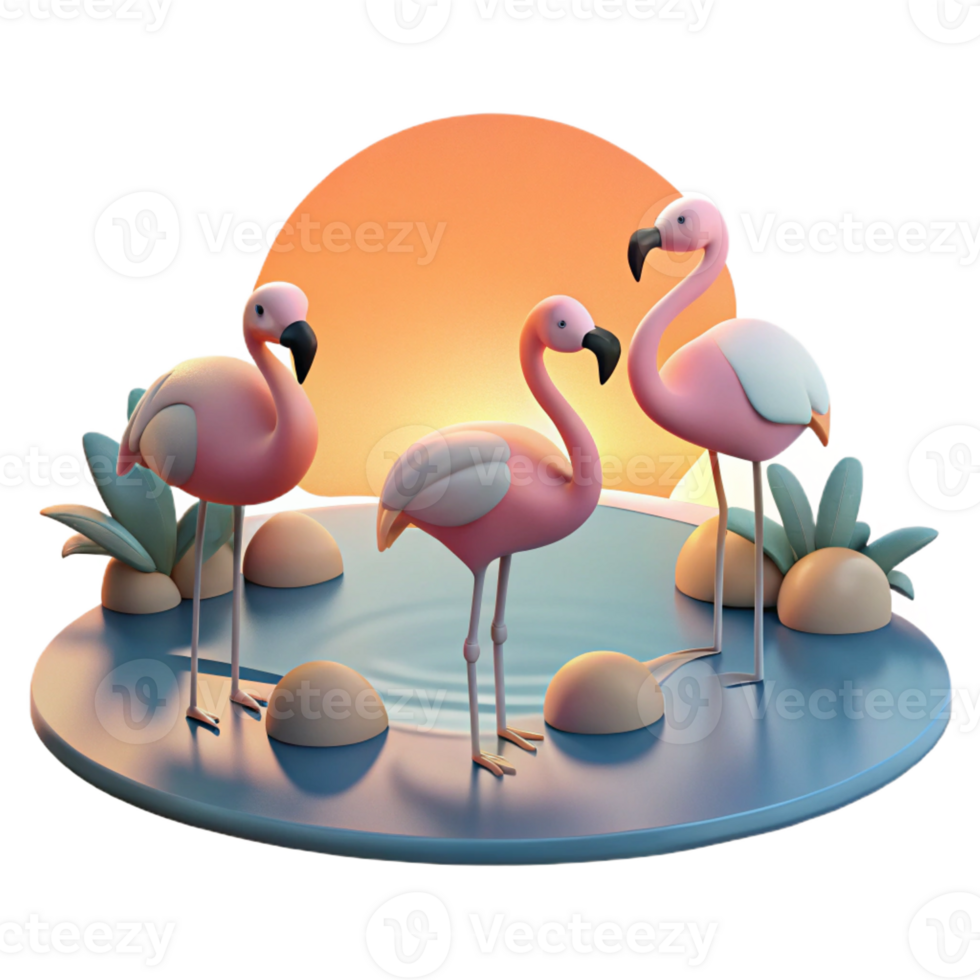 impressive abstract A group of flamingos standing in a shallow lake, pastel sunset, serene atmosphere, minimalist style exclusive png