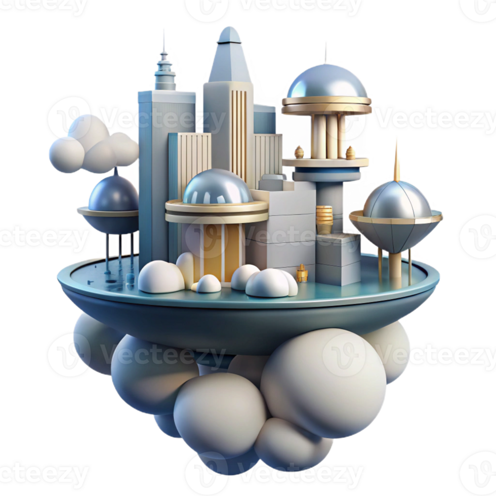 dramatic classic Cloud city, floating platforms, futuristic architecture, ethereal atmosphere high quality png