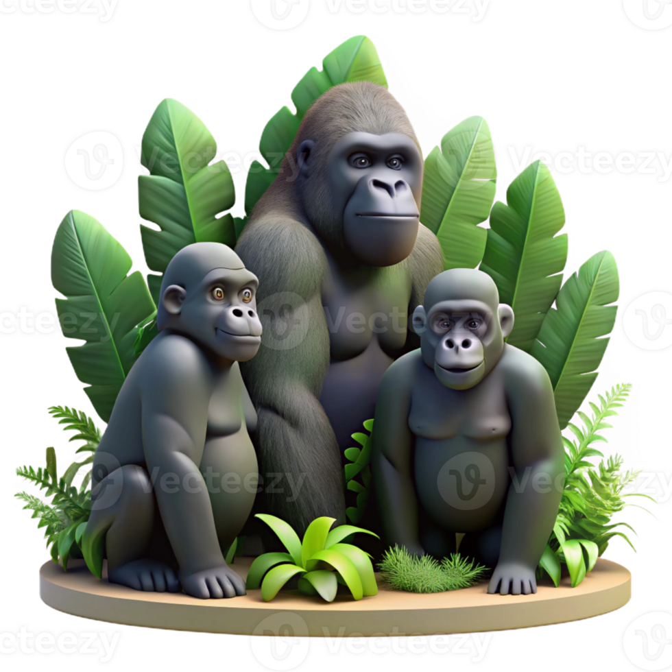 extraordinary rustic A family of gorillas in a dense jungle, realistic details, dappled sunlight, nature documentary style detailed png