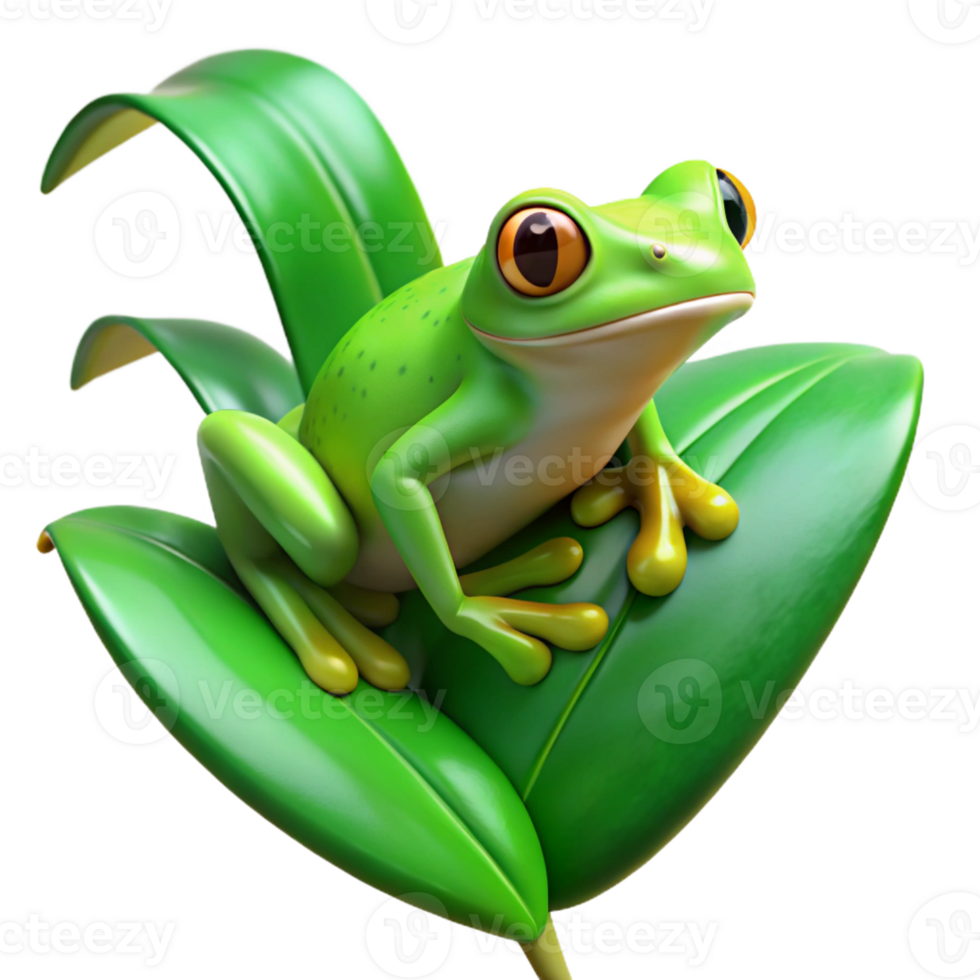 wonderful traditional A bright green tree frog clinging to a leaf, rainforest setting, vibrant colors, nature photography style exclusive png