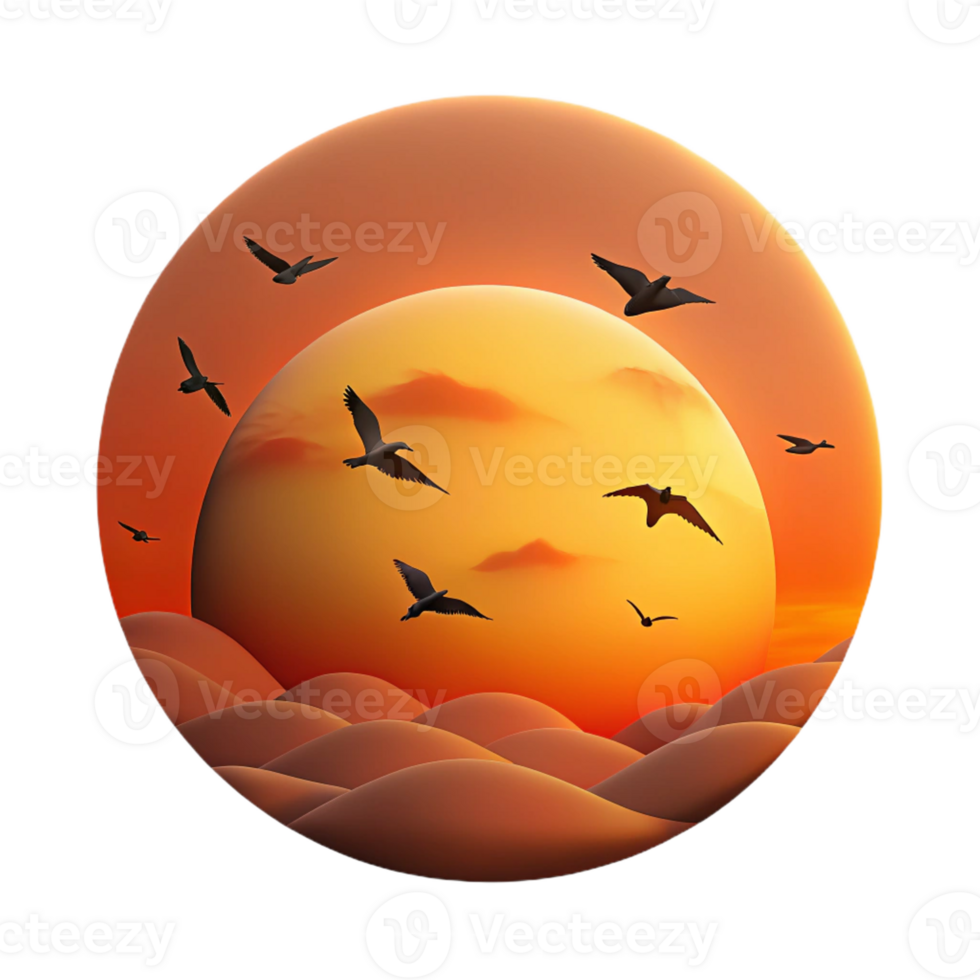 magnificent classic A flock of birds silhouetted against a fiery sunset, minimalist composition, dramatic lighting detailed png