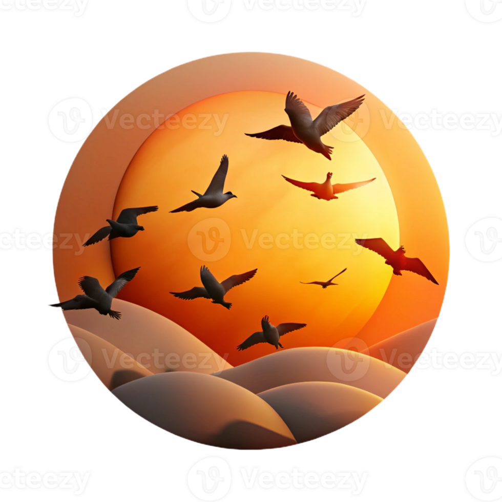 wonderful modern A flock of birds silhouetted against a fiery sunset, minimalist composition, dramatic lighting original png
