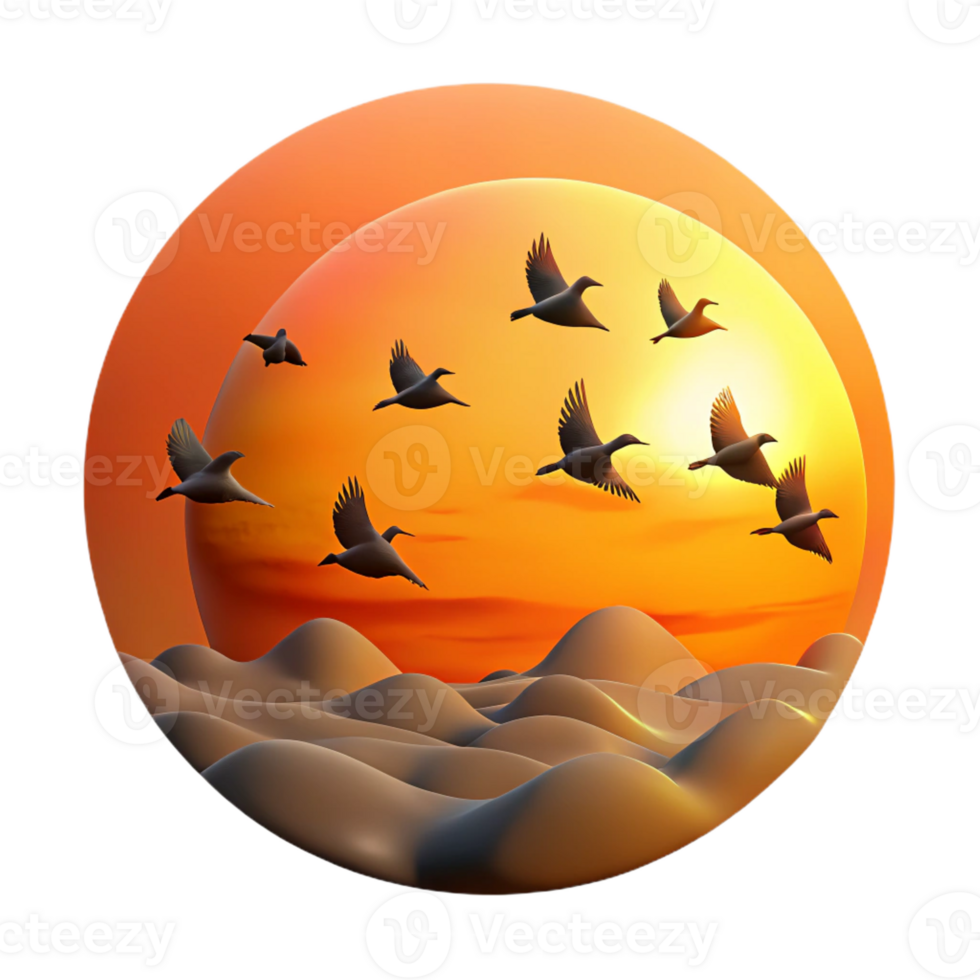 beautiful contemporary A flock of birds silhouetted against a fiery sunset, minimalist composition, dramatic lighting 4K png