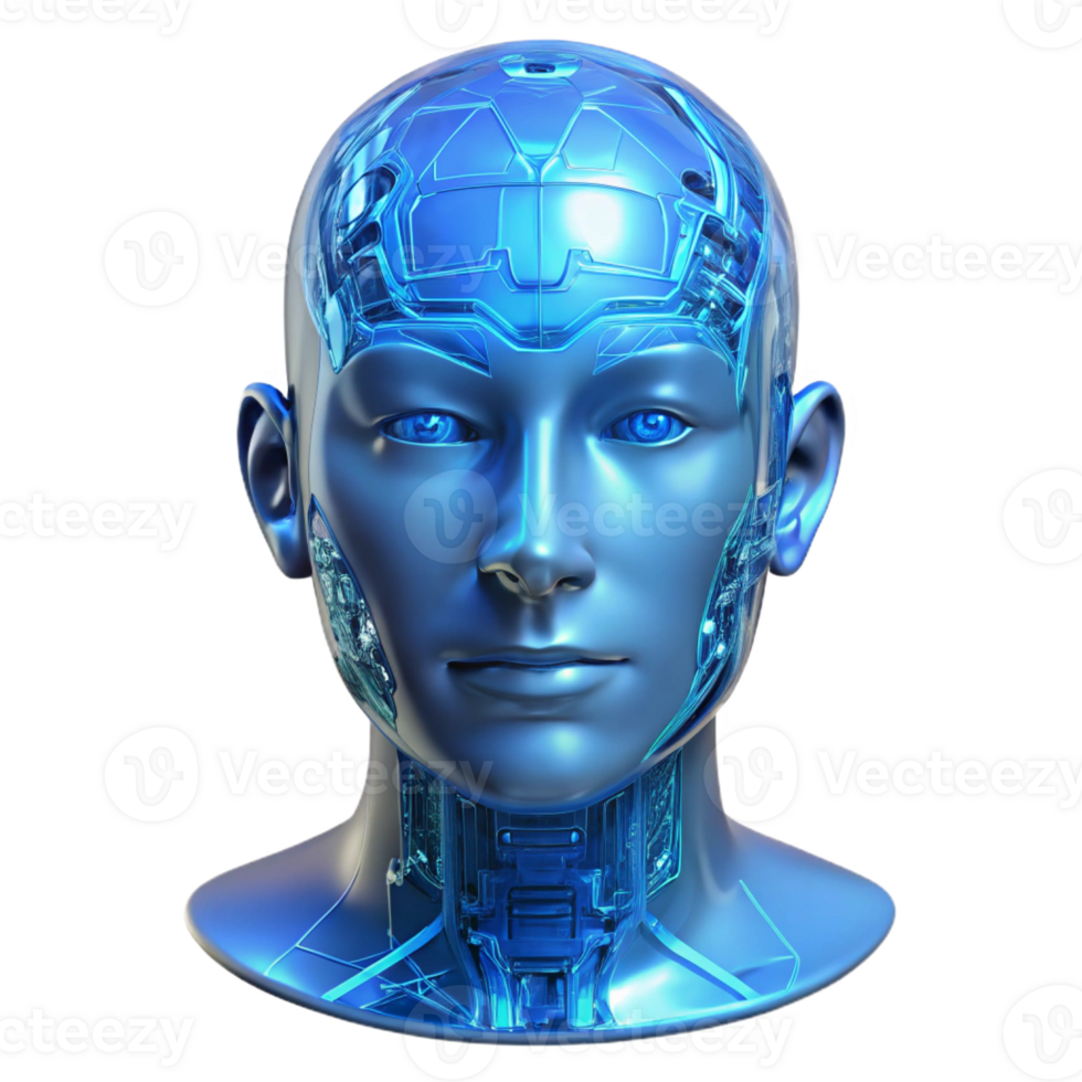 magnificent traditional A transparent human head filled with intricate circuitry, cool blue lighting, biopunk style authentic png