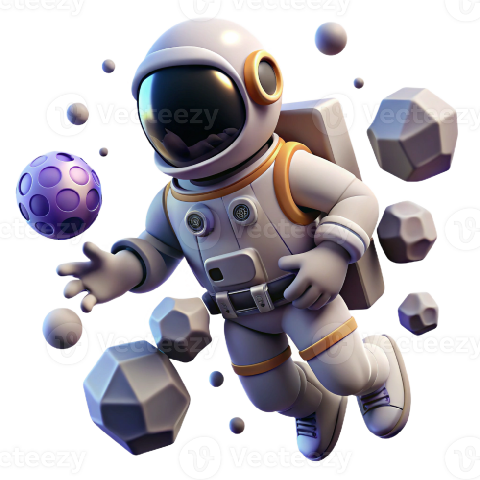 elegant artistic A lone astronaut floating in space surrounded by technological debris, realistic lighting, space opera style premium png