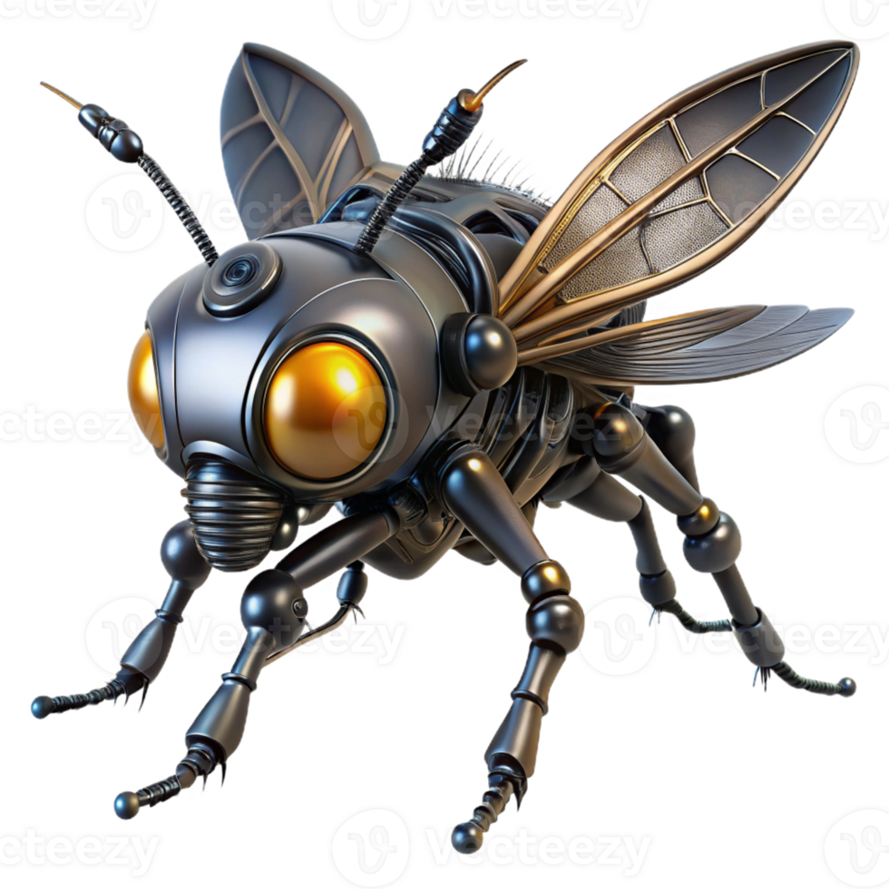 wonderful vintage A close-up of a robotic insect with intricate gears and glowing eyes, dramatic chiaroscuro lighting, biomechanical style authentic png