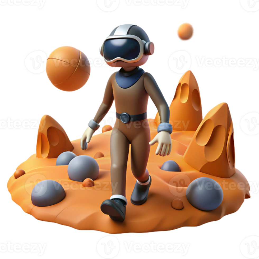 extraordinary creative A solitary figure in a VR headset exploring a desolate alien planet, muted orange lighting, sci-fi style genuine png