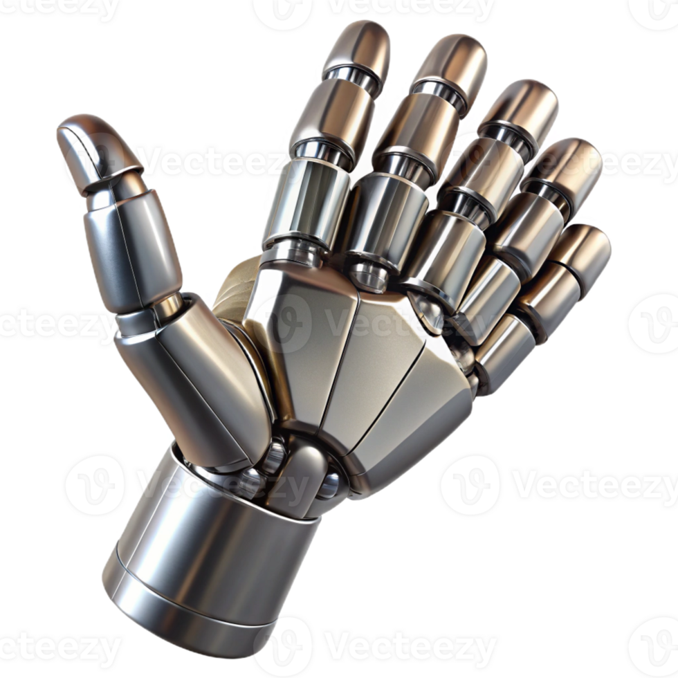 wonderful abstract A human hand merging with a metallic robotic hand, stark contrasting lighting, cyberpunk style detailed png