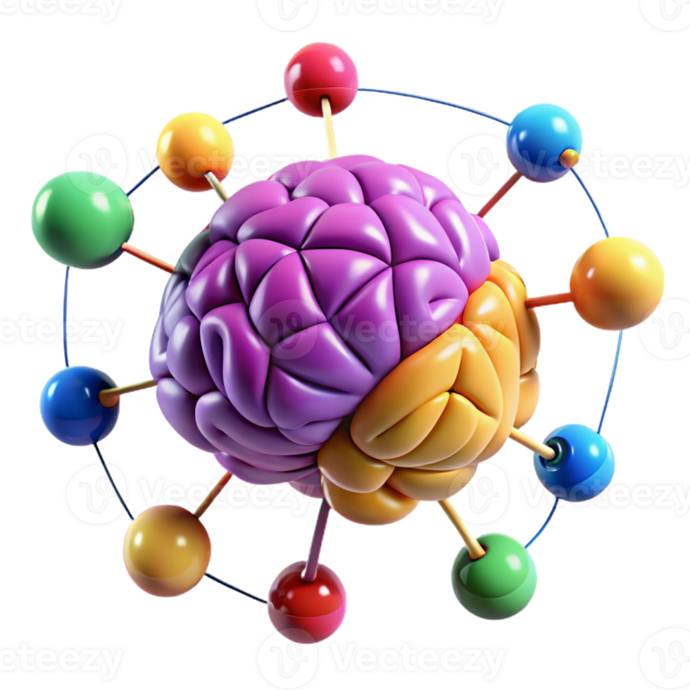 vibrant abstract A network of interconnected brains floating in a digital space, vibrant multicolored lighting, abstract style premium png