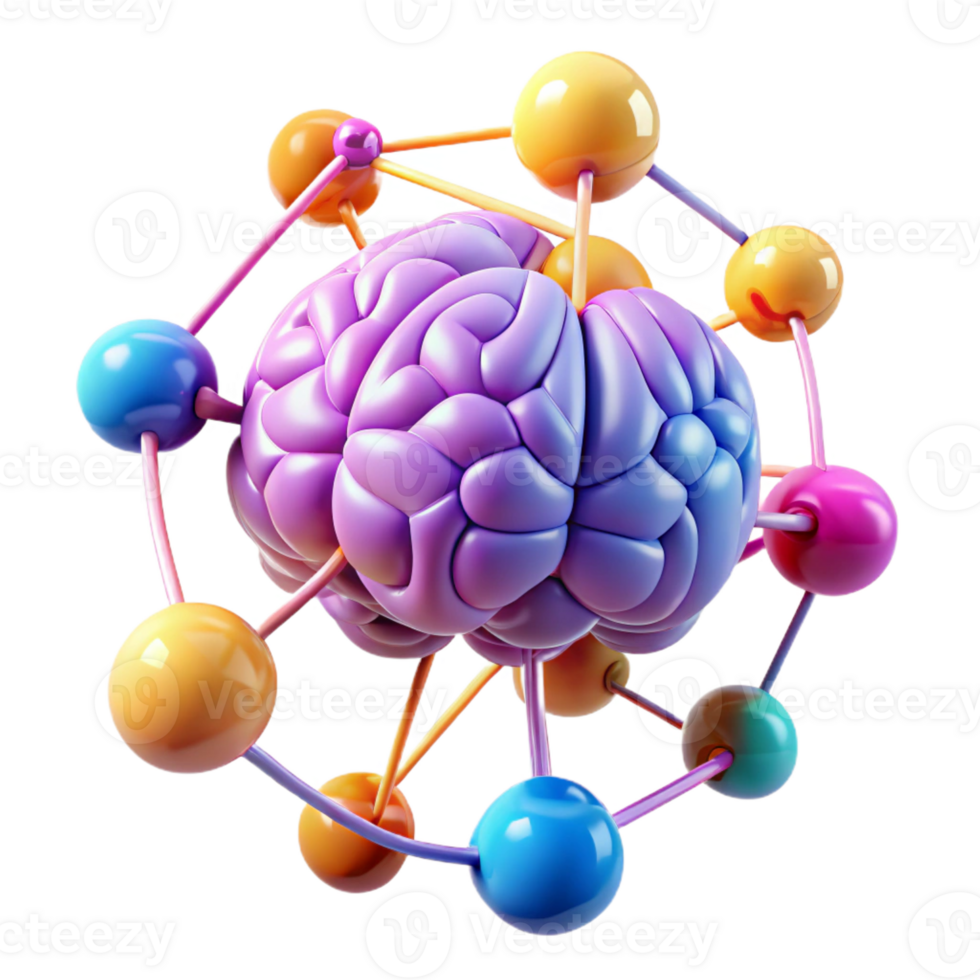 elegant modern A network of interconnected brains floating in a digital space, vibrant multicolored lighting, abstract style original png