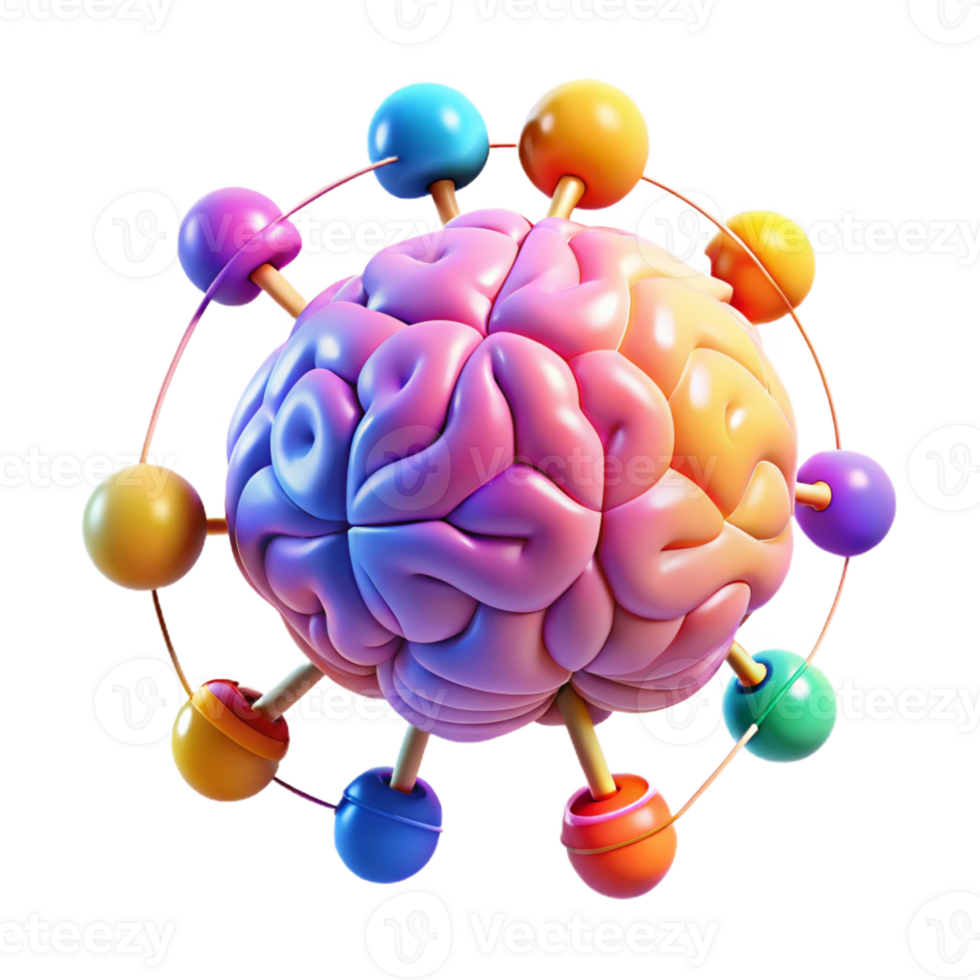 elegant contemporary A network of interconnected brains floating in a digital space, vibrant multicolored lighting, abstract style original png