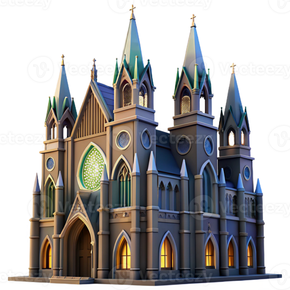 impressive rustic A towering Gothic cathedral with stained glass windows and pointed arches, dramatic lighting, grand, premium png
