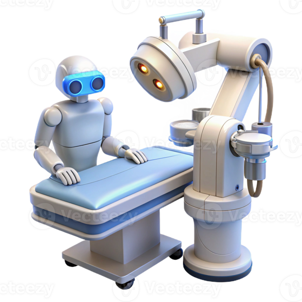 magnificent traditional A futuristic surgical robot performing a delicate operation, sterile white lighting, medical sci-fi style original png