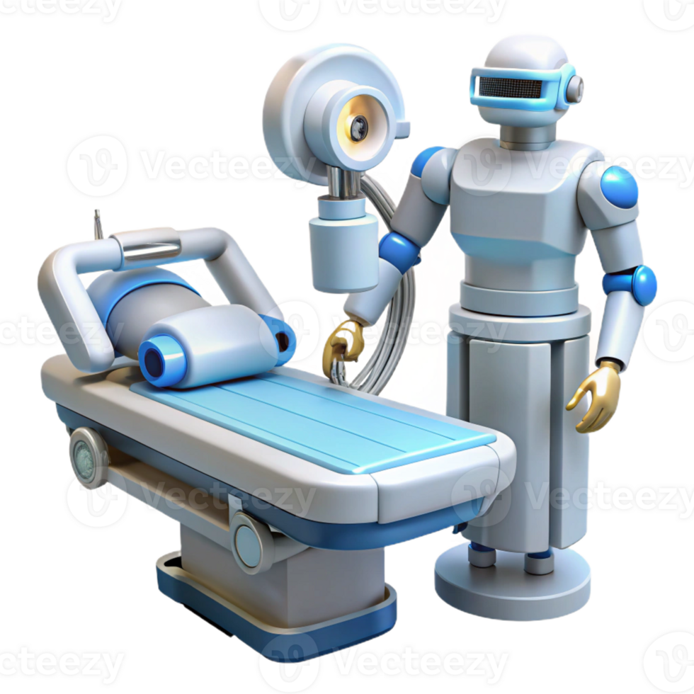 impressive modern A futuristic surgical robot performing a delicate operation, sterile white lighting, medical sci-fi style original png