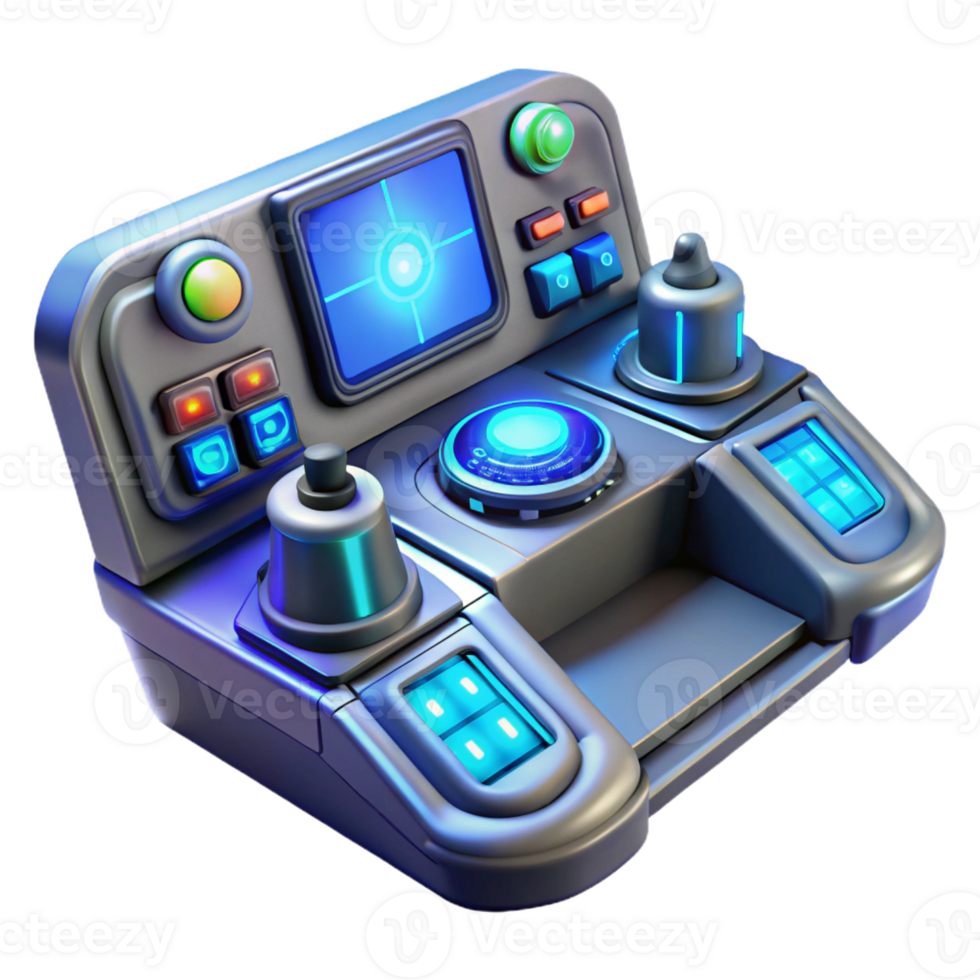 elegant classic A futuristic control panel with glowing buttons and complex displays, dim blue lighting, sci-fi style exclusive png