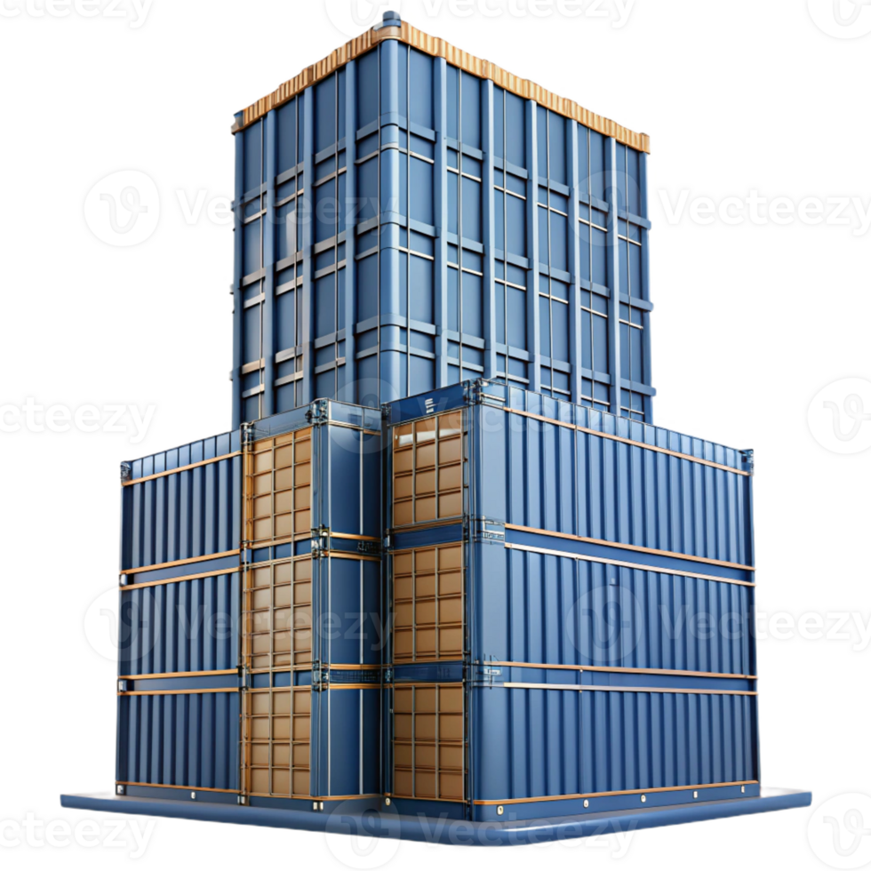 vibrant minimalist A towering skyscraper made of interconnected shipping containers, industrial, gritty, premium png