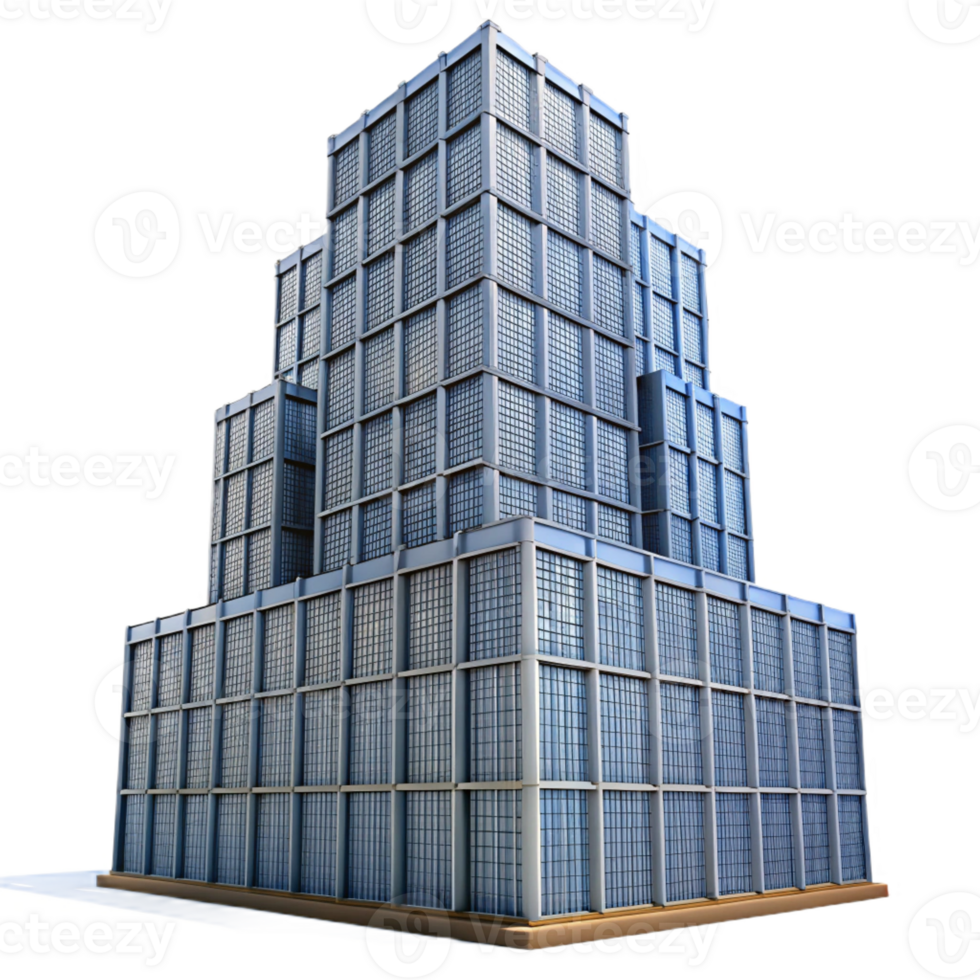 wonderful creative A towering skyscraper made of interconnected shipping containers, industrial, gritty, professional png
