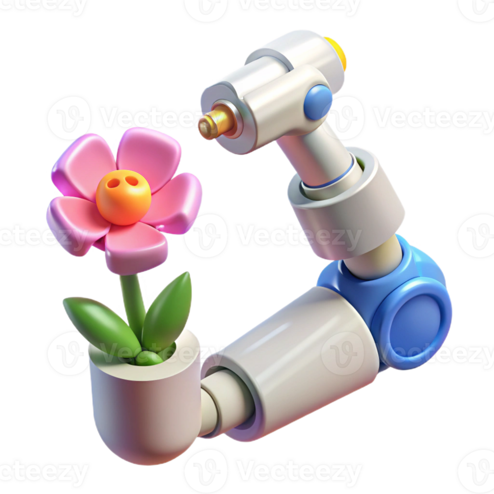 stunning classic A robotic arm holding a delicate flower, soft natural lighting, contrast style high resolution png