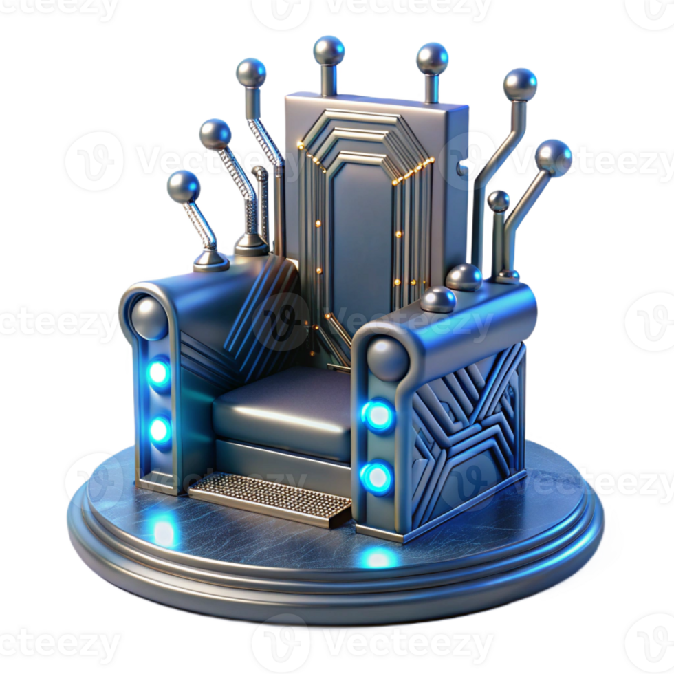 stunning creative A futuristic throne made of circuit boards and wires, dramatic spotlighting, cyberpunk style 4K png