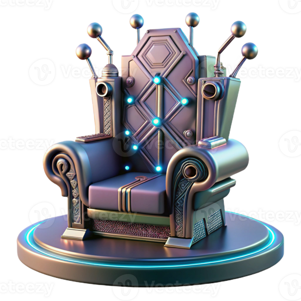 vibrant minimalist A futuristic throne made of circuit boards and wires, dramatic spotlighting, cyberpunk style exclusive png
