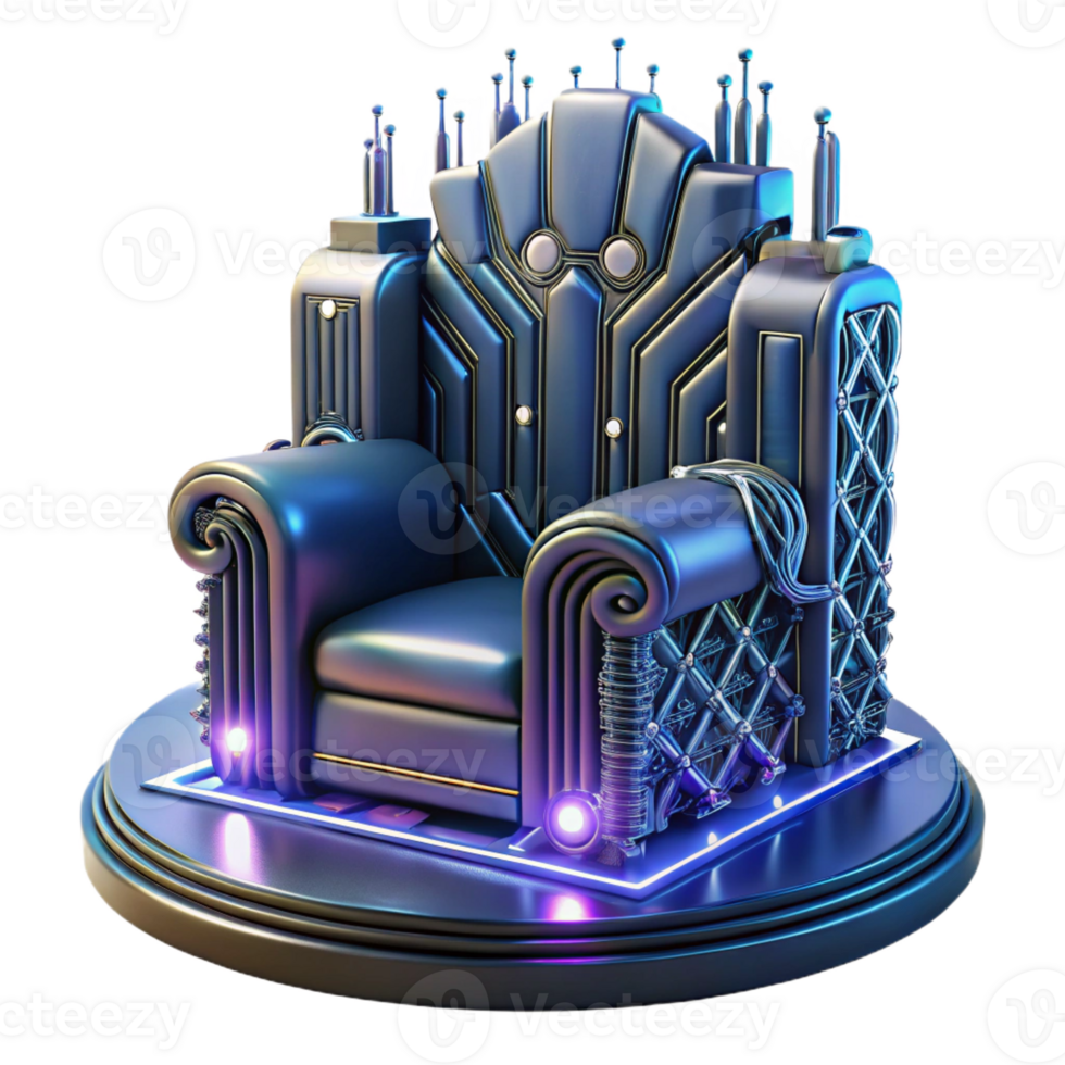 magnificent abstract A futuristic throne made of circuit boards and wires, dramatic spotlighting, cyberpunk style professional png