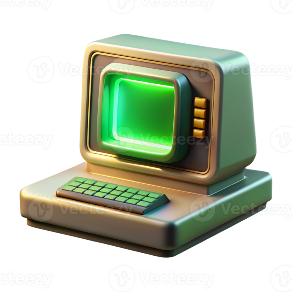 dramatic vintage A vintage computer terminal displaying complex algorithms, bathed in the green glow of its CRT monitor, retrofuturistic style genuine png