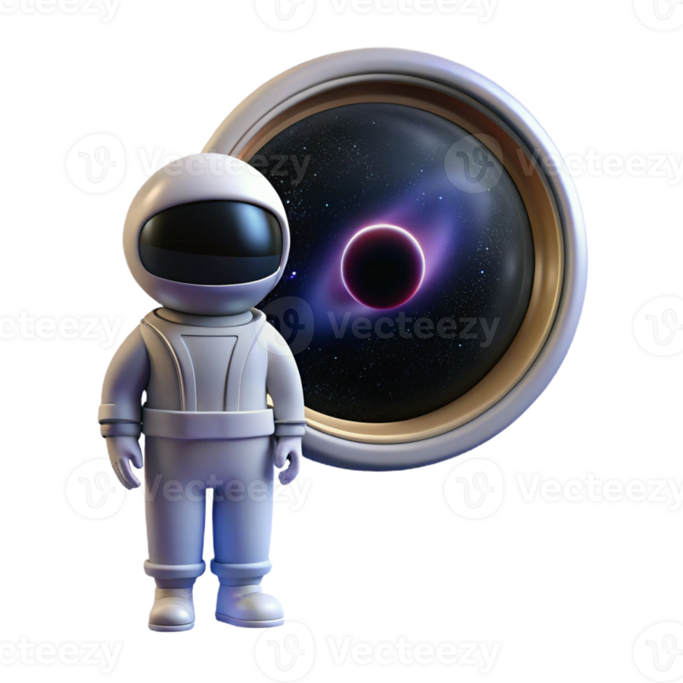 beautiful contemporary A lone astronaut gazing at a colossal black hole from the window of a spaceship, realistic style, cosmic horror lighting genuine png