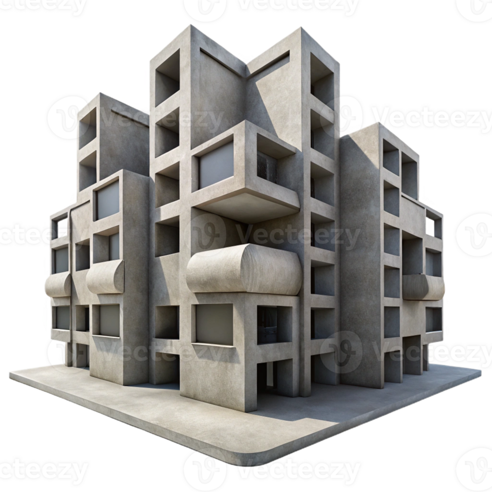 magnificent vintage A Brutalist concrete apartment complex, repetitive geometric forms, stark shadows, overcast sky, urban decay professional png