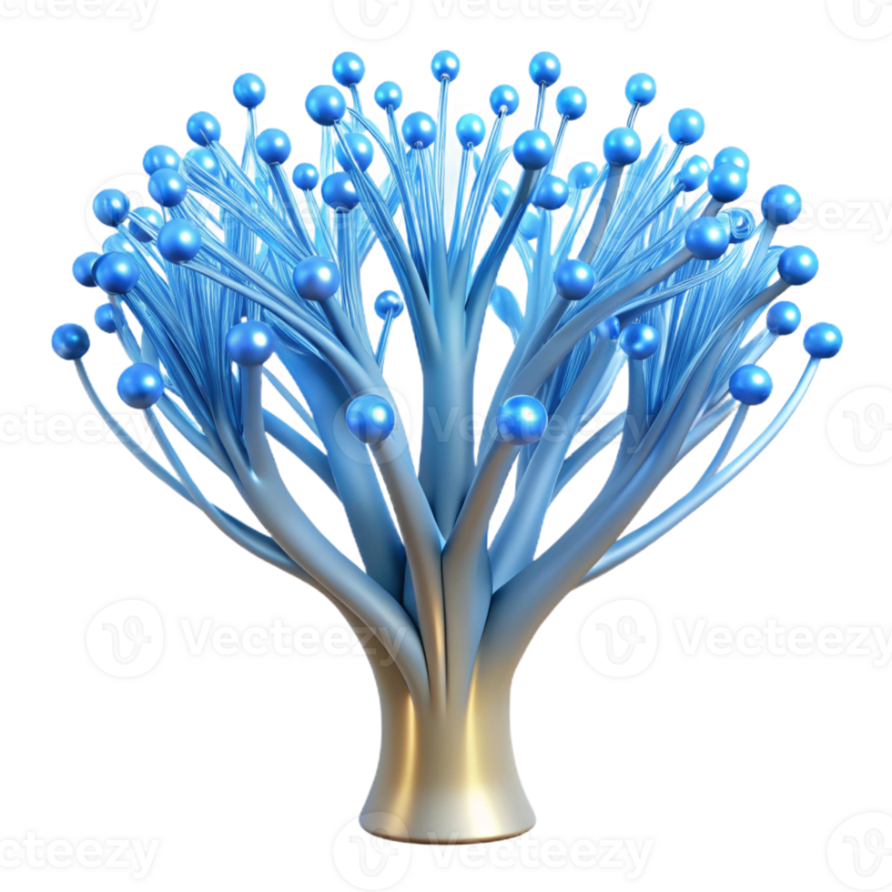 extraordinary rustic A bioluminescent tree with branches made of fiber optic cables, pulsating with soft blue light, fantasy style 4K png