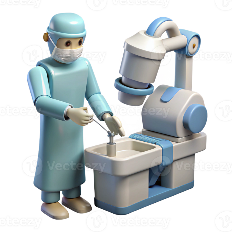 extraordinary minimalist A robotic surgeon performing a delicate operation, sterile white lighting, medical illustration style high quality png