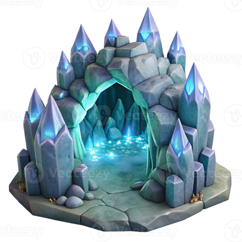 beautiful vintage A crystal cave with intricate ice formations, glowing crystals, ethereal lighting, otherworldly atmosphere exclusive png