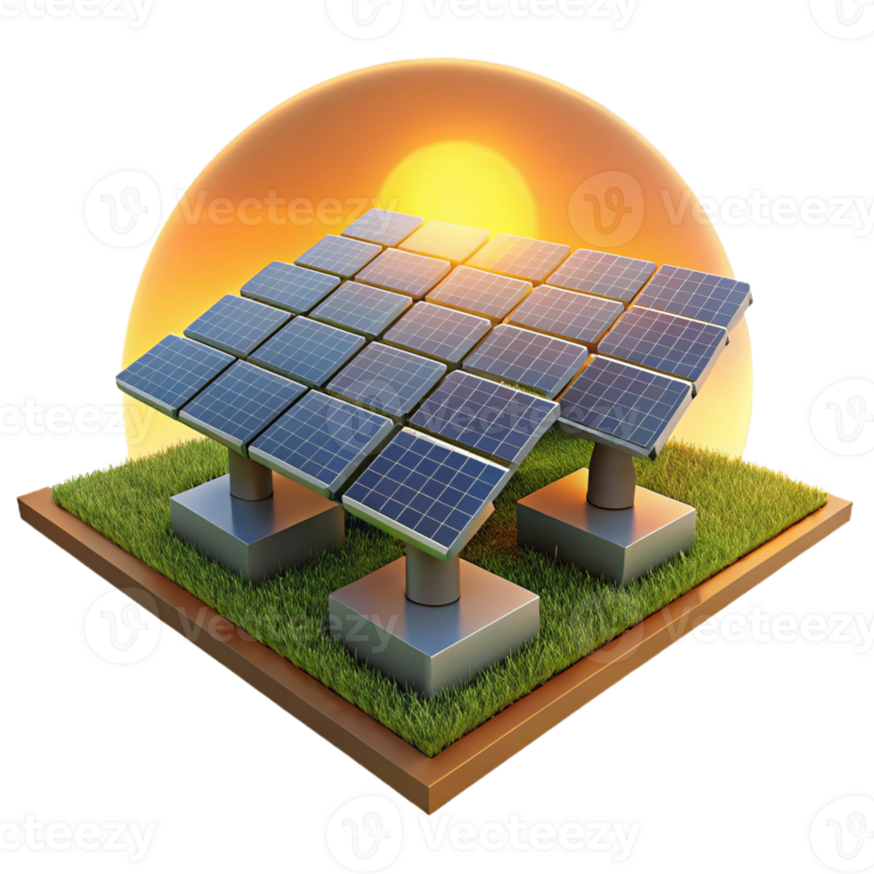 wonderful contemporary A solar panel farm stretching to the horizon, bathed in the golden light of sunset, environmental photography style high quality png
