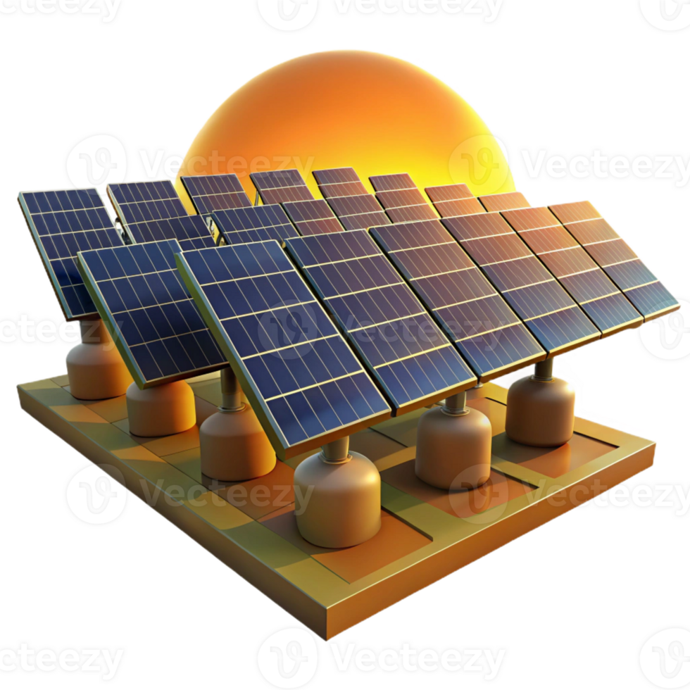 wonderful abstract A solar panel farm stretching to the horizon, bathed in the golden light of sunset, environmental photography style exclusive png