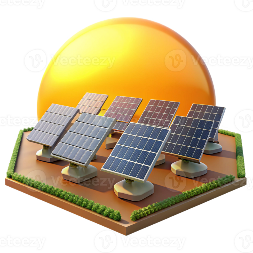 magnificent rustic A solar panel farm stretching to the horizon, bathed in the golden light of sunset, environmental photography style high quality png
