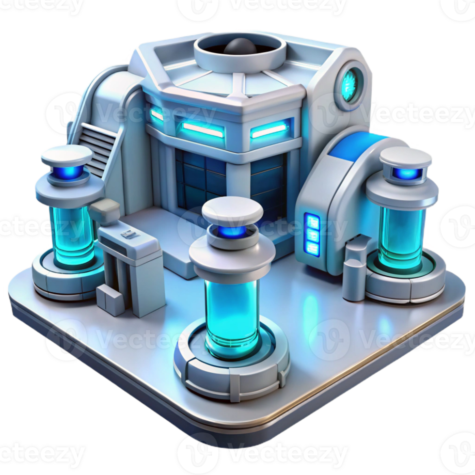 magnificent vintage A futuristic research facility, sleek white surfaces, glowing blue lights, sterile environment, science fiction style high quality png
