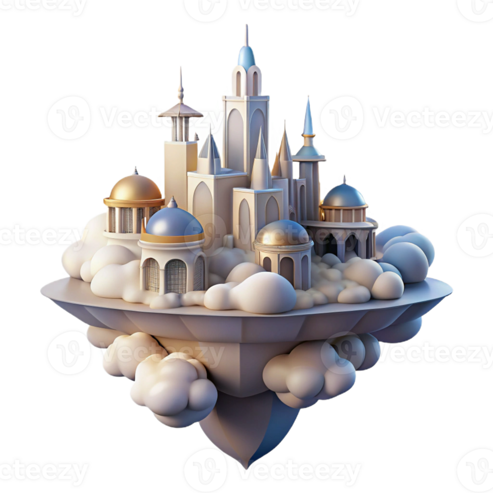 elegant traditional A floating city in the clouds, ethereal architecture, soft glowing light, dreamlike atmosphere exclusive png