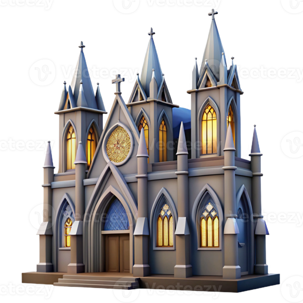 magnificent modern A gothic cathedral, soaring arches, stained glass windows, dramatic lighting, religious iconography genuine png