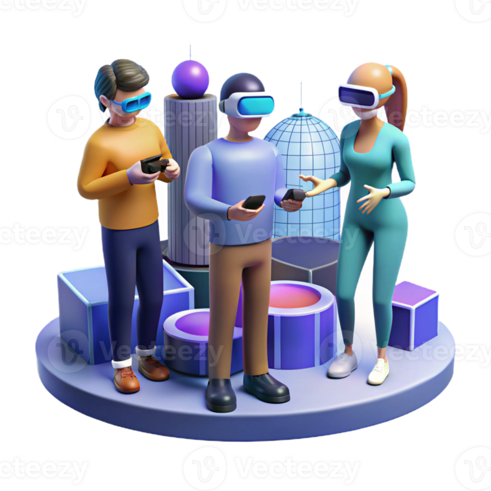 impressive modern A group of people wearing augmented reality glasses, interacting with virtual objects, urban setting, futuristic style original png
