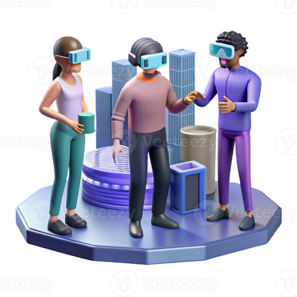 extraordinary modern A group of people wearing augmented reality glasses, interacting with virtual objects, urban setting, futuristic style genuine png