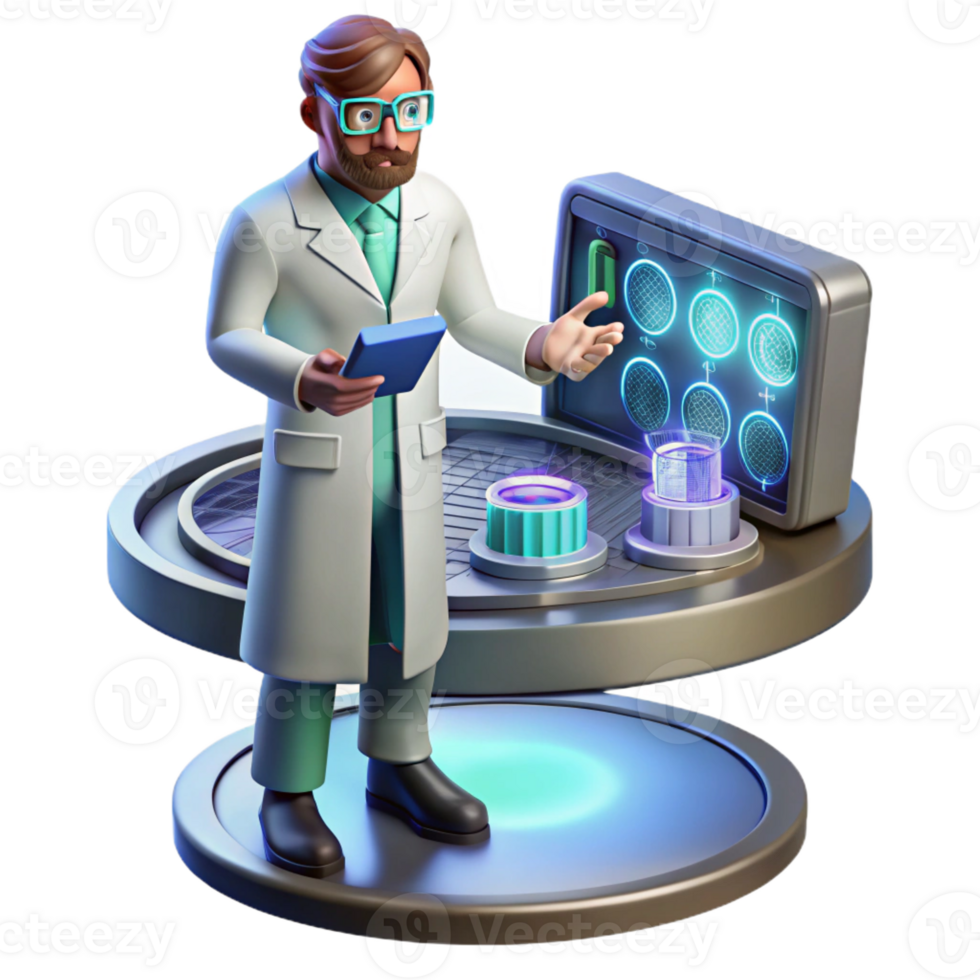 impressive vintage A scientist working on a futuristic interface, holographic displays, laboratory setting, cinematic lighting authentic png