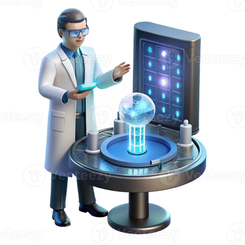 dramatic creative A scientist working on a futuristic interface, holographic displays, laboratory setting, cinematic lighting genuine png