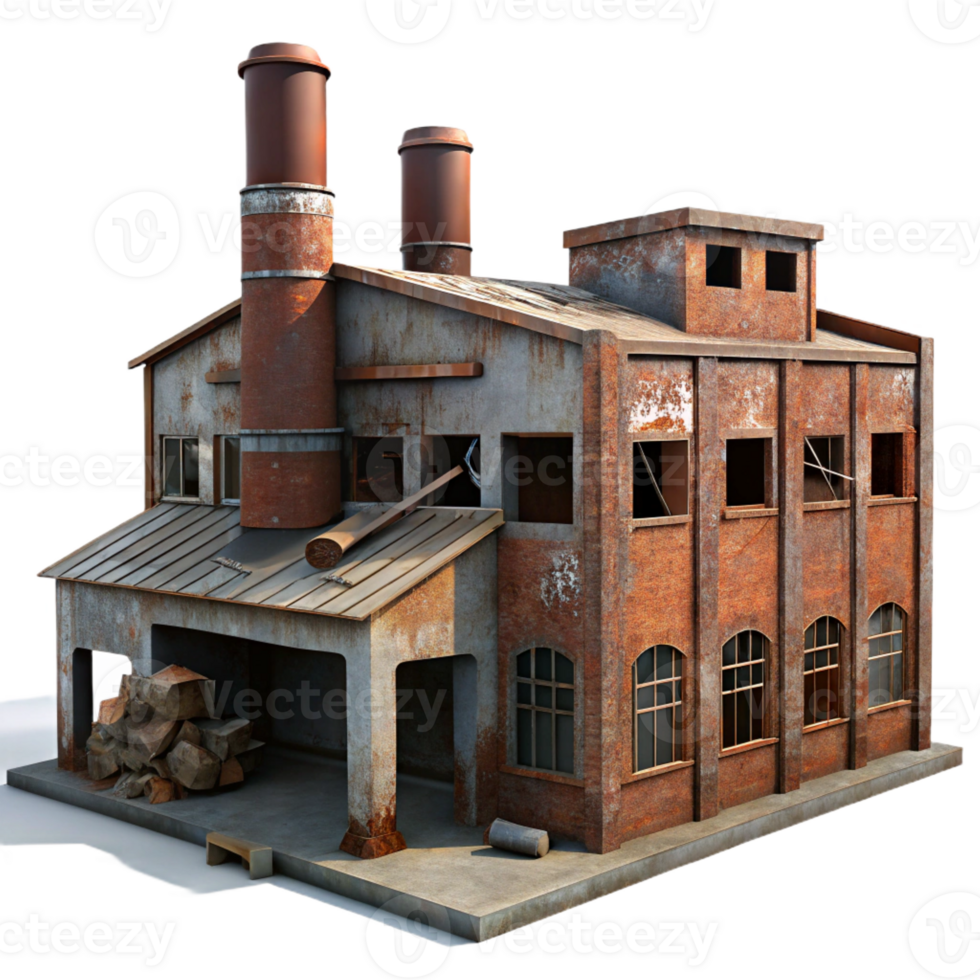 magnificent rustic An abandoned industrial factory, rusted metal, broken windows, dim lighting, urban decay high quality png