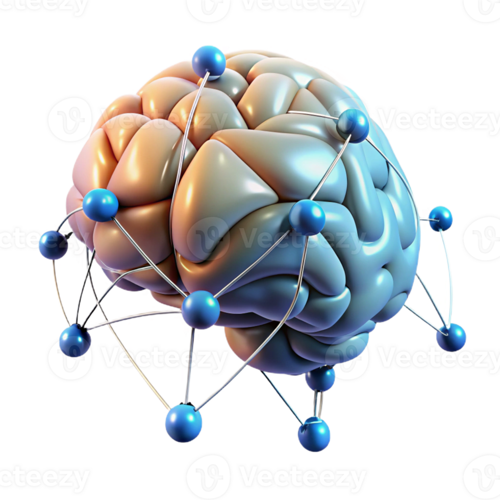 beautiful artistic A human brain connected to a network of wires, glowing with energy, cyberpunk style high quality png