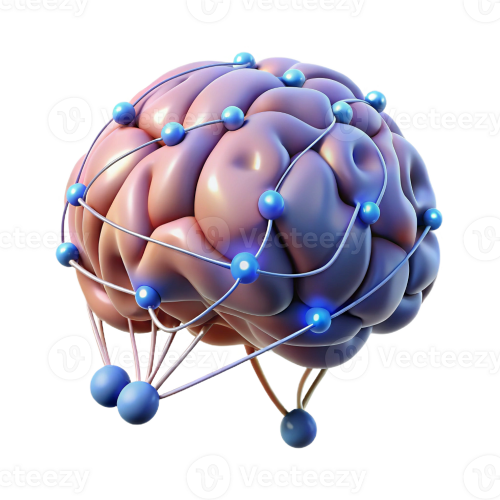 impressive traditional A human brain connected to a network of wires, glowing with energy, cyberpunk style 4K png